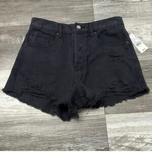 Pacsun Shorts NEW Vintage High Rise Black‎ Womens 26 Distressed Button Fly Hot